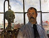 Lovis Corinth Canvas Paintings - Self Portrait with Skeleton